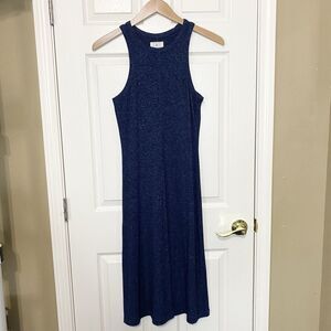 Lou & Grey Womens Size XS Jersey Knit Tank Dress Midi Heather Blue Black